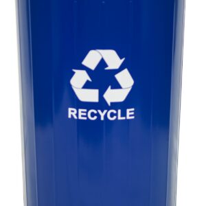 Tall round recycling wastebasket & top with combination round/slot opening, recycle blue