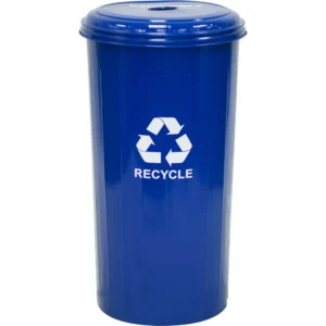 Tall round recycling wastebasket & top with slot opening, recycle blue