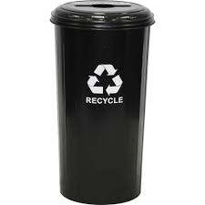 Tall round recycling wastebasket & top with combination round/slot opening, black